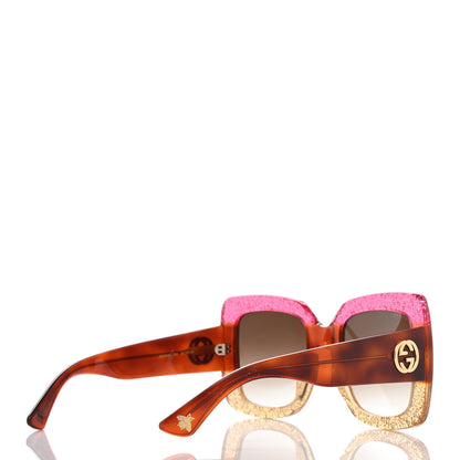 Gucci Acetate Square Frame Sunglasses GG0083S Glitter Pink Multi 4 of 10