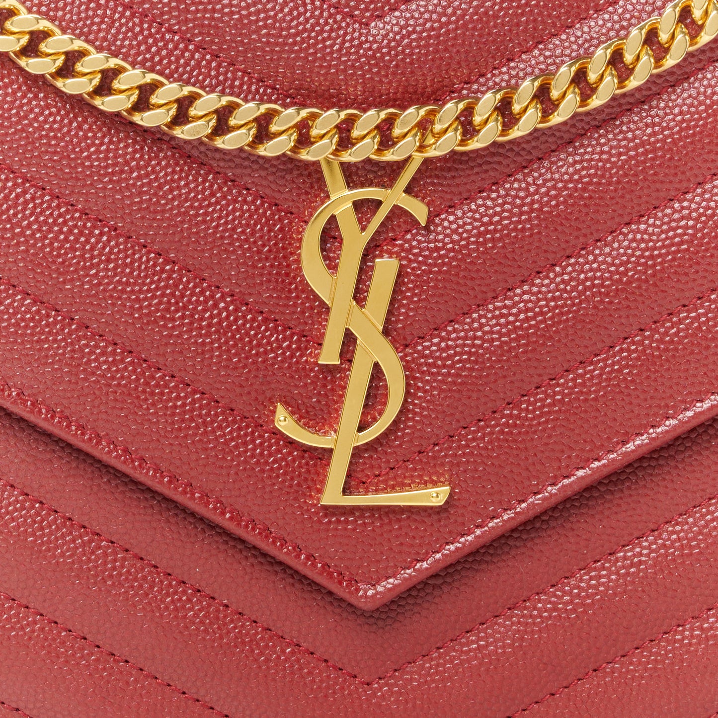 Grain De Poudre Matelasse Chevron Monogram Chain Wallet Red