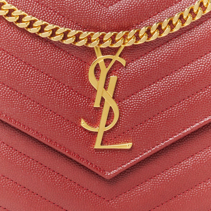 Saint Laurent Grain De Poudre Matelasse Chevron Monogram Chain Wallet Red 7 of 9