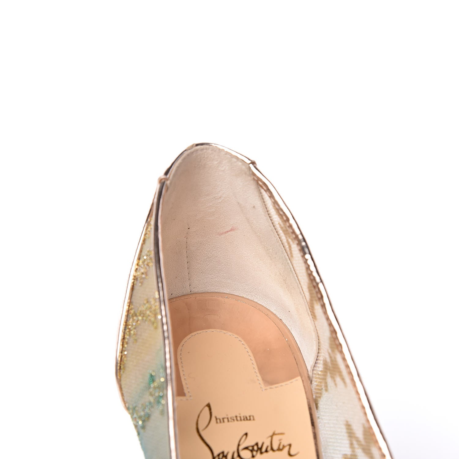 Christian Louboutin Metallic Rete Lace Chantilly 554 85 Pumps 38.5 Blush Multicolor 8 of 12