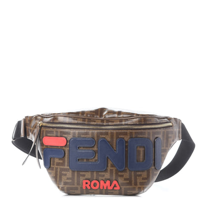 Fendi X FILA Glazed Fabric Vitello Century FF 1974 Mania Belt Bag Mogano Panna Blueberry 1 of 9