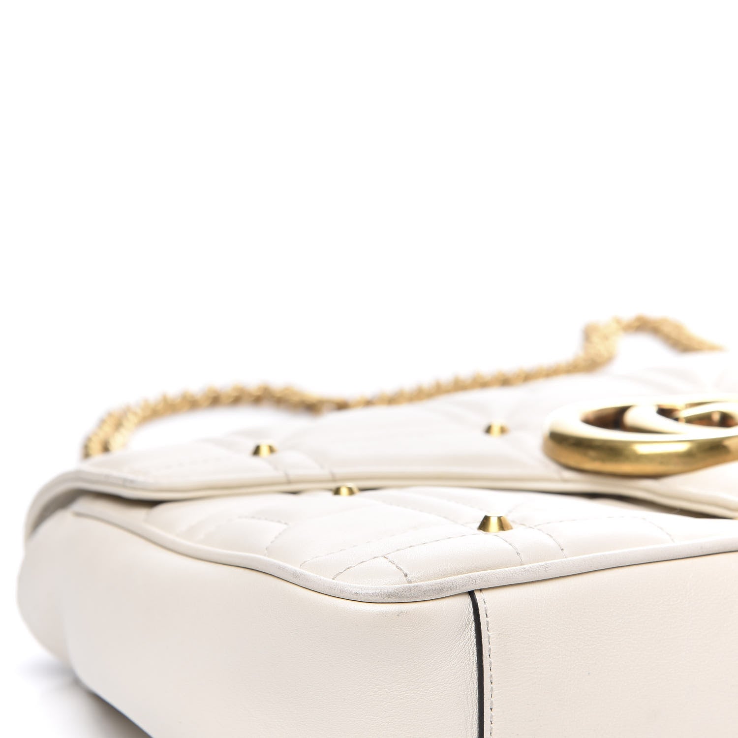 Gucci Calfskin Matelasse Studded Medium GG Marmont Shoulder Bag White 10 of 18