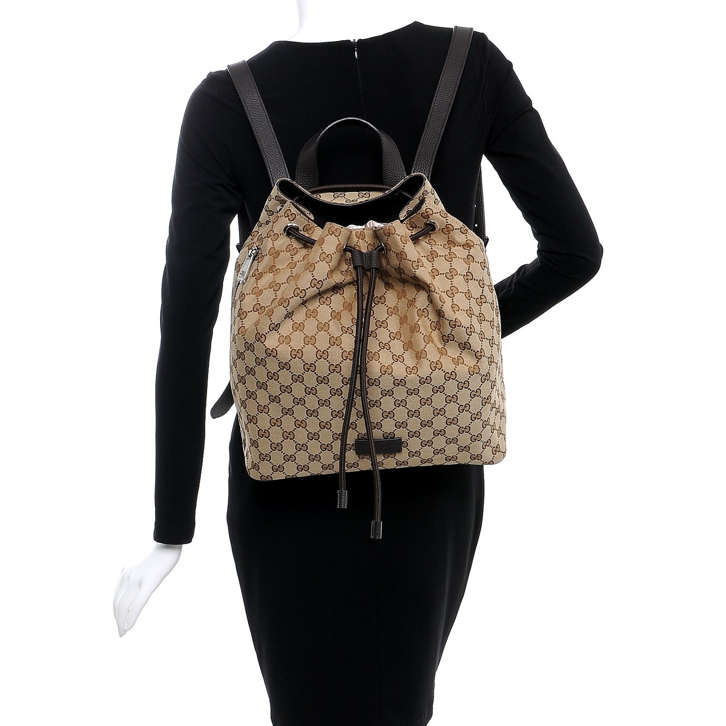 Monogram Dollar Calfskin O Drawstring Backpack Beige Ebony Testa di Moro Dark Chocolate