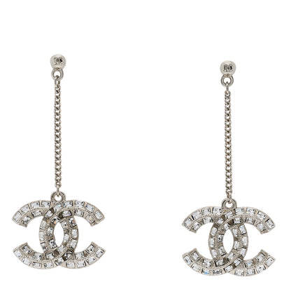 Chanel Baguette Crystal CC Drop Earrings Silver 1 of 3
