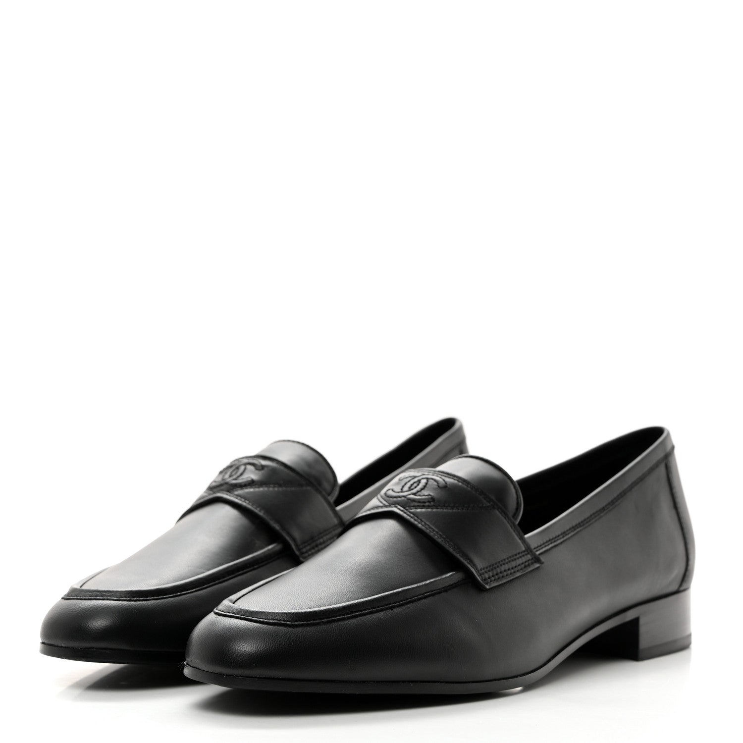 Chanel Calfskin Mens Stitched CC Loafers 42 Black 3 of 14