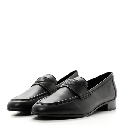 Chanel Calfskin Mens Stitched CC Loafers 42 Black 3 of 14