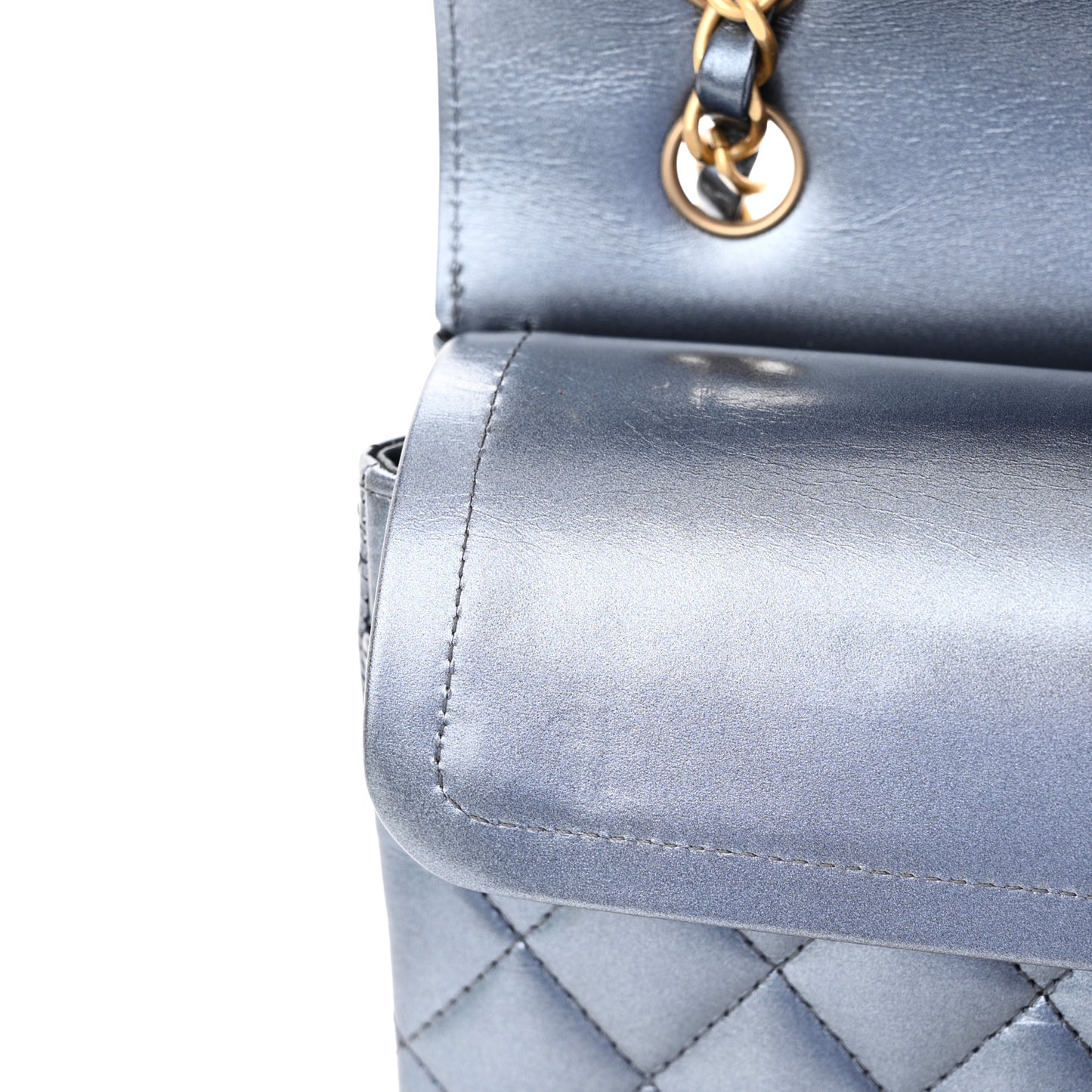 Metallic Lambskin Quilted Small Double Flap Blue