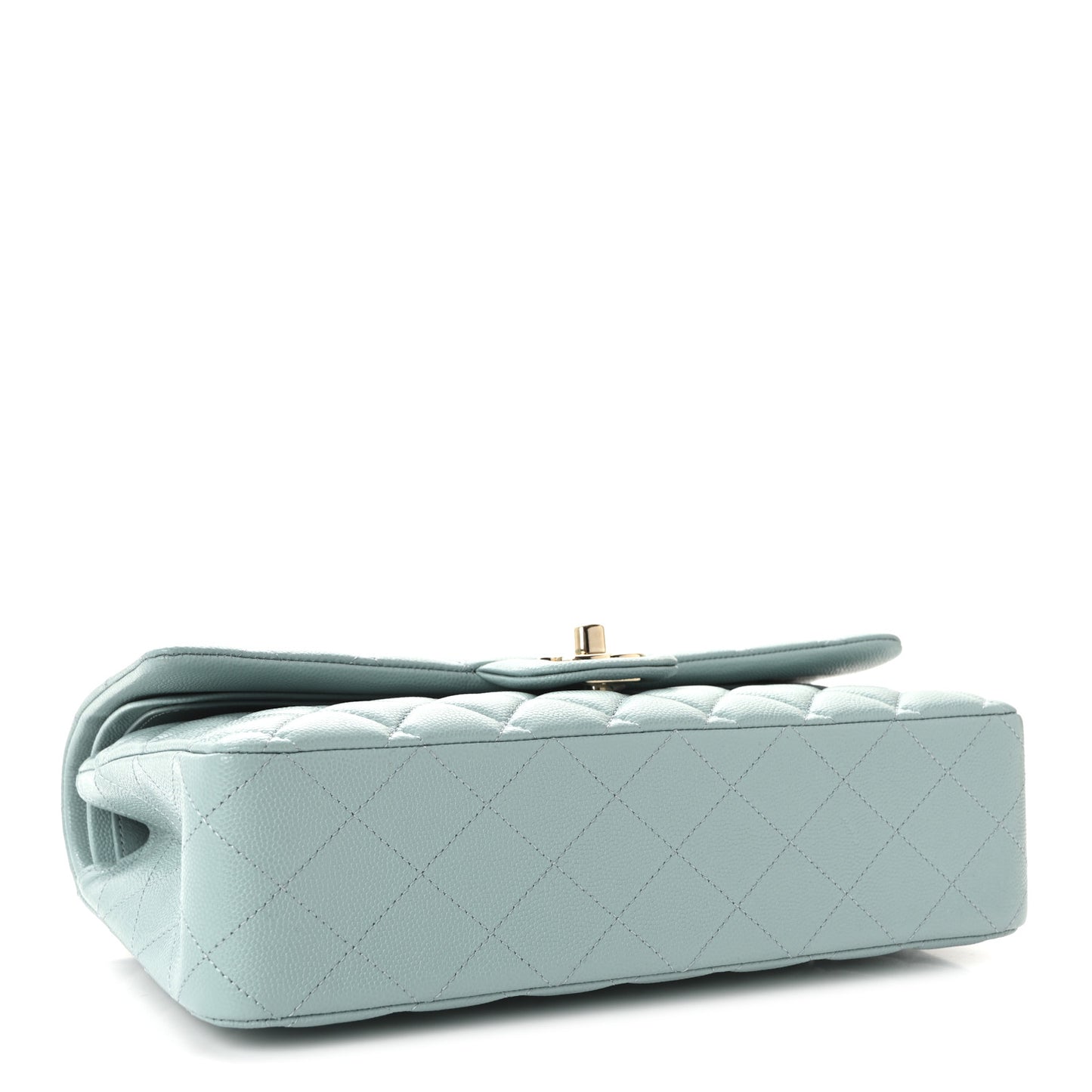 Caviar Quilted Medium Double Flap Light Blue