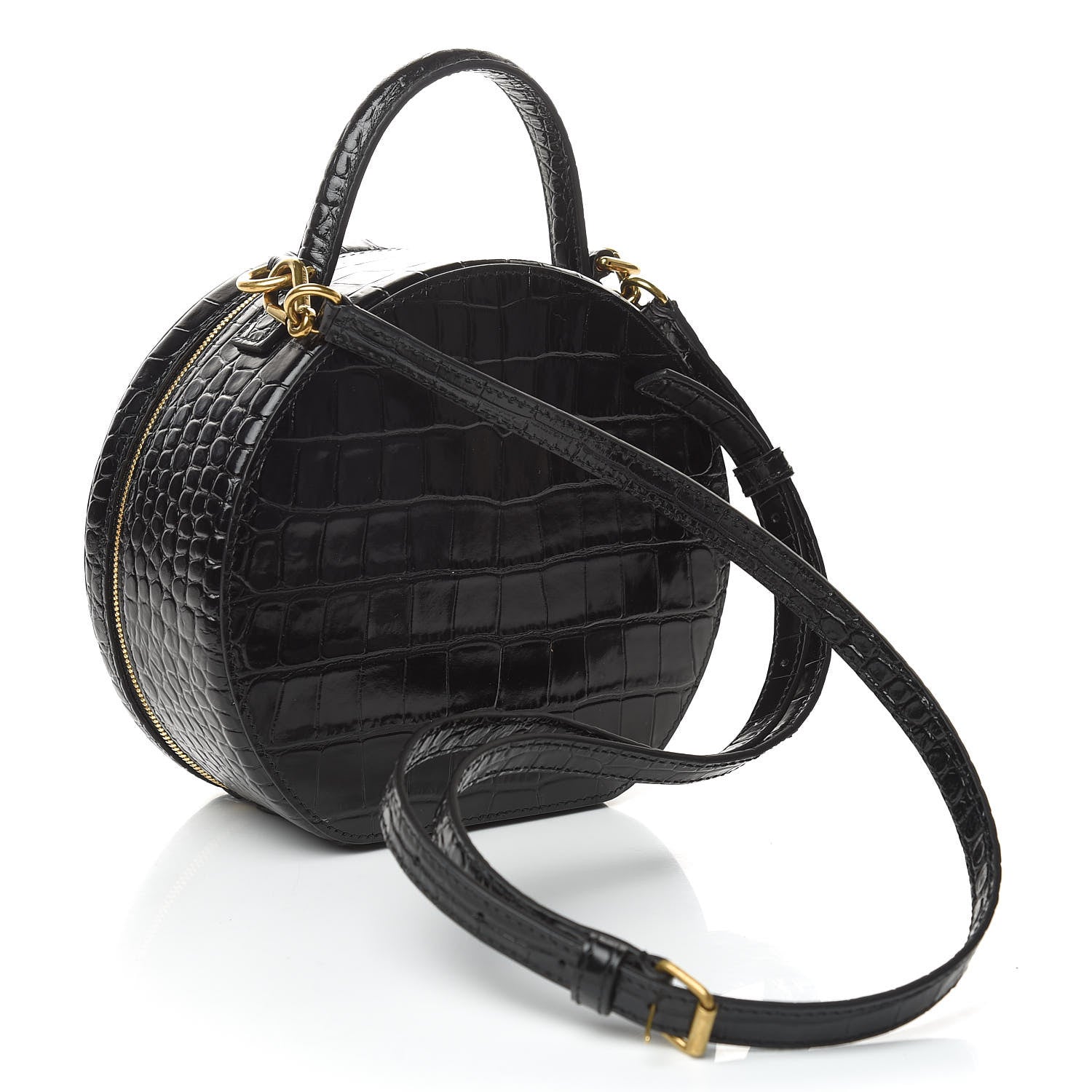 Balenciaga Calfskin Crocodile Embossed Vanity Round Bag XS Black 3 of 9