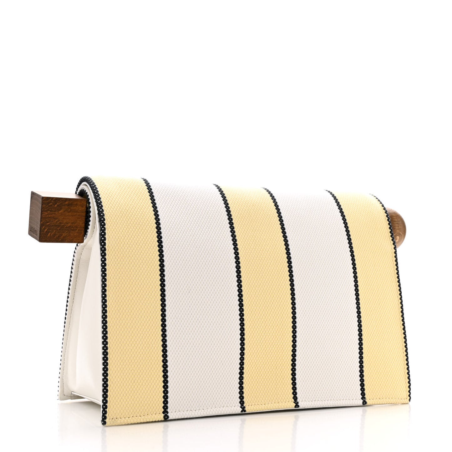 Cotton Canvas Striped La Rond Carre Take Out Clutch White Yellow
