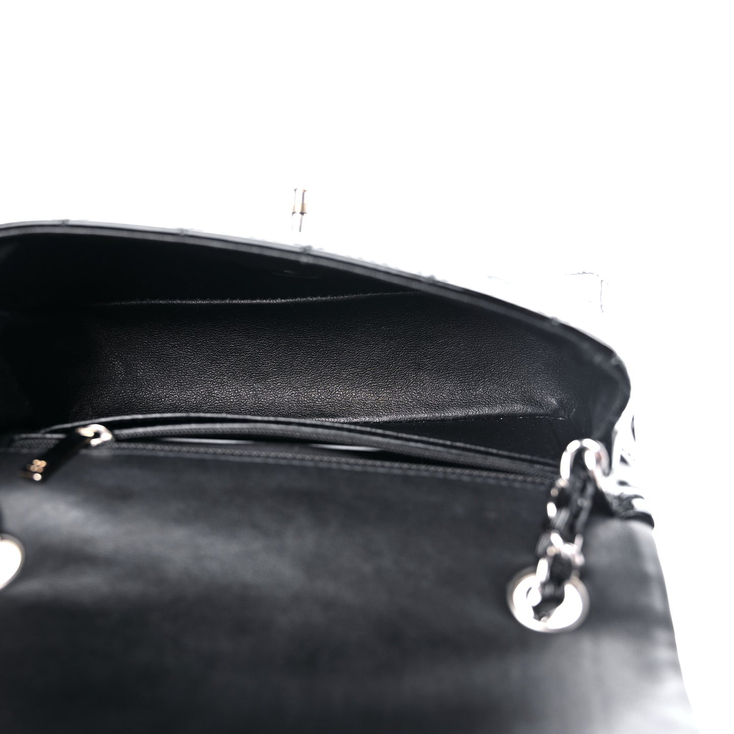 Patent Calfskin Quilted Mini Rectangular Flap Black