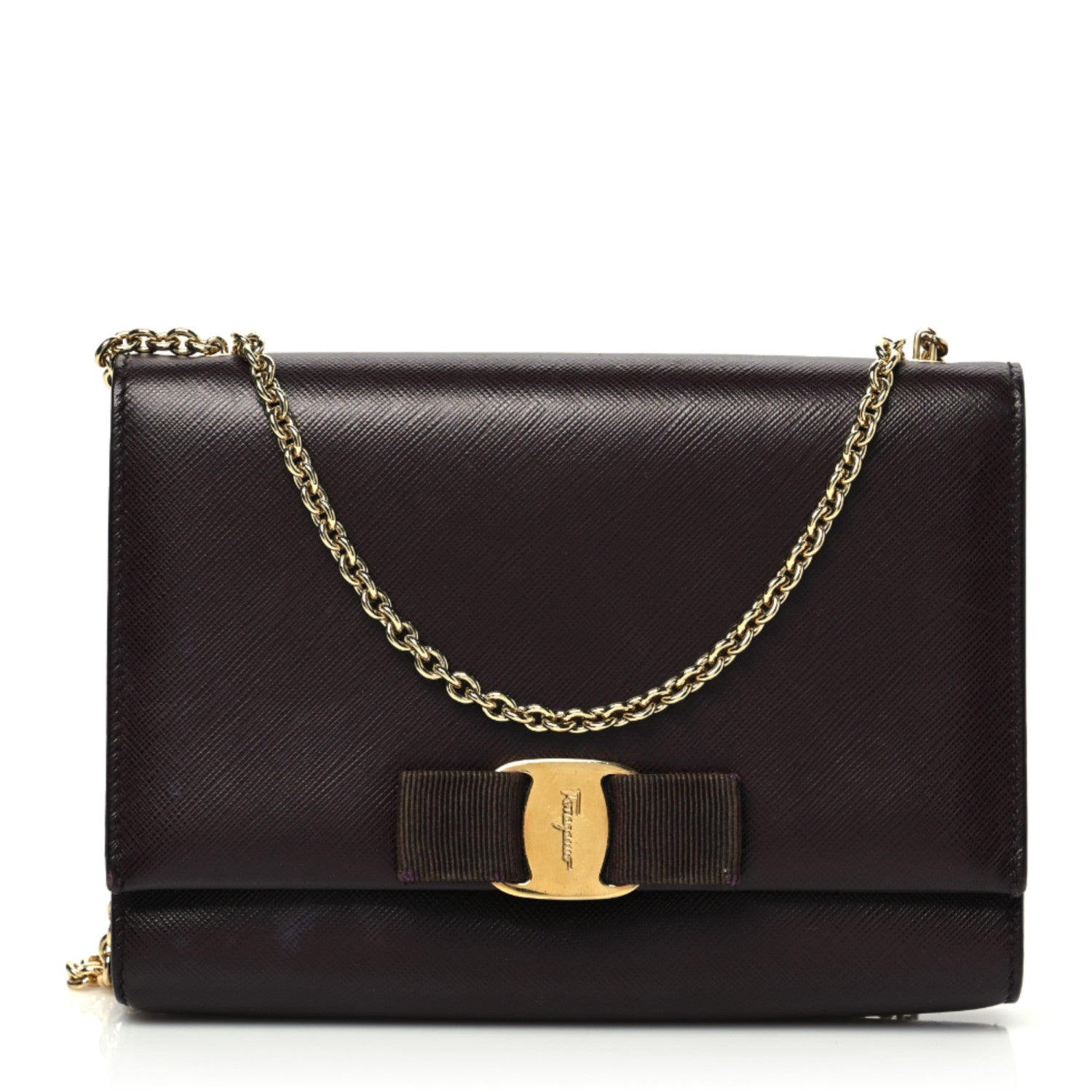 Salvatore Ferragamo Calfskin Mini Miss Vara Bow Chain Bag Plum 1 of 8