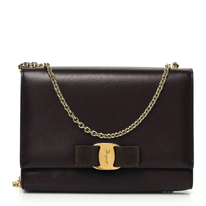 Salvatore Ferragamo Calfskin Mini Miss Vara Bow Chain Bag Plum 1 of 8