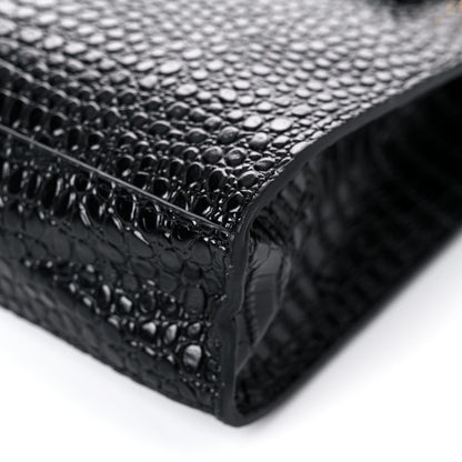 Saint Laurent Shiny Calfskin Crocodile Embossed Manhattan Baguette Black 8 of 11