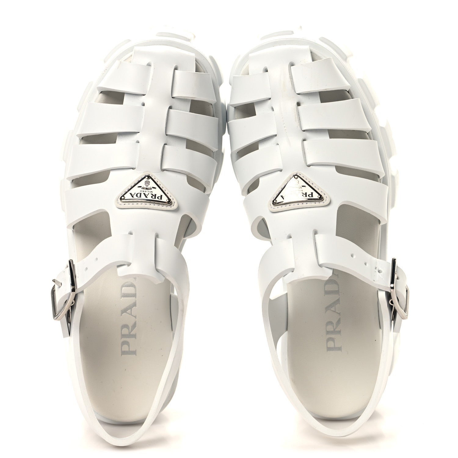 PRADA パンプス 35 1/2 Prada Foam Rubber Triangle Logo Monolith 55mm Cage Sandals 35