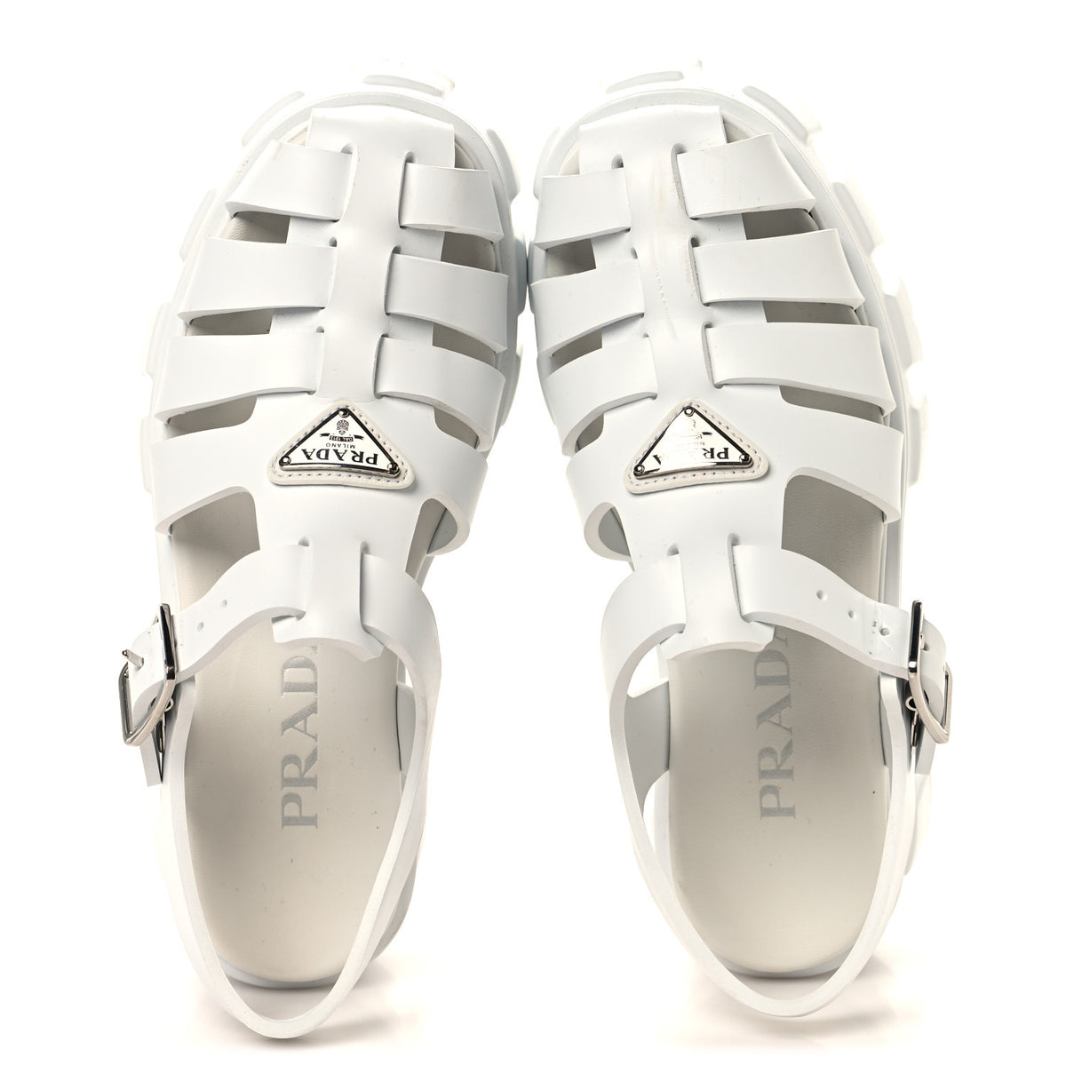 Prada Foam Rubber Triangle Logo Monolith 55mm Cage Sandals 35 White 2 of 10