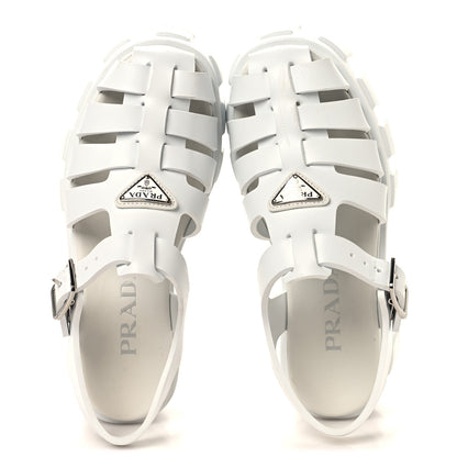 Prada Foam Rubber Triangle Logo Monolith 55mm Cage Sandals 35 White 2 of 10