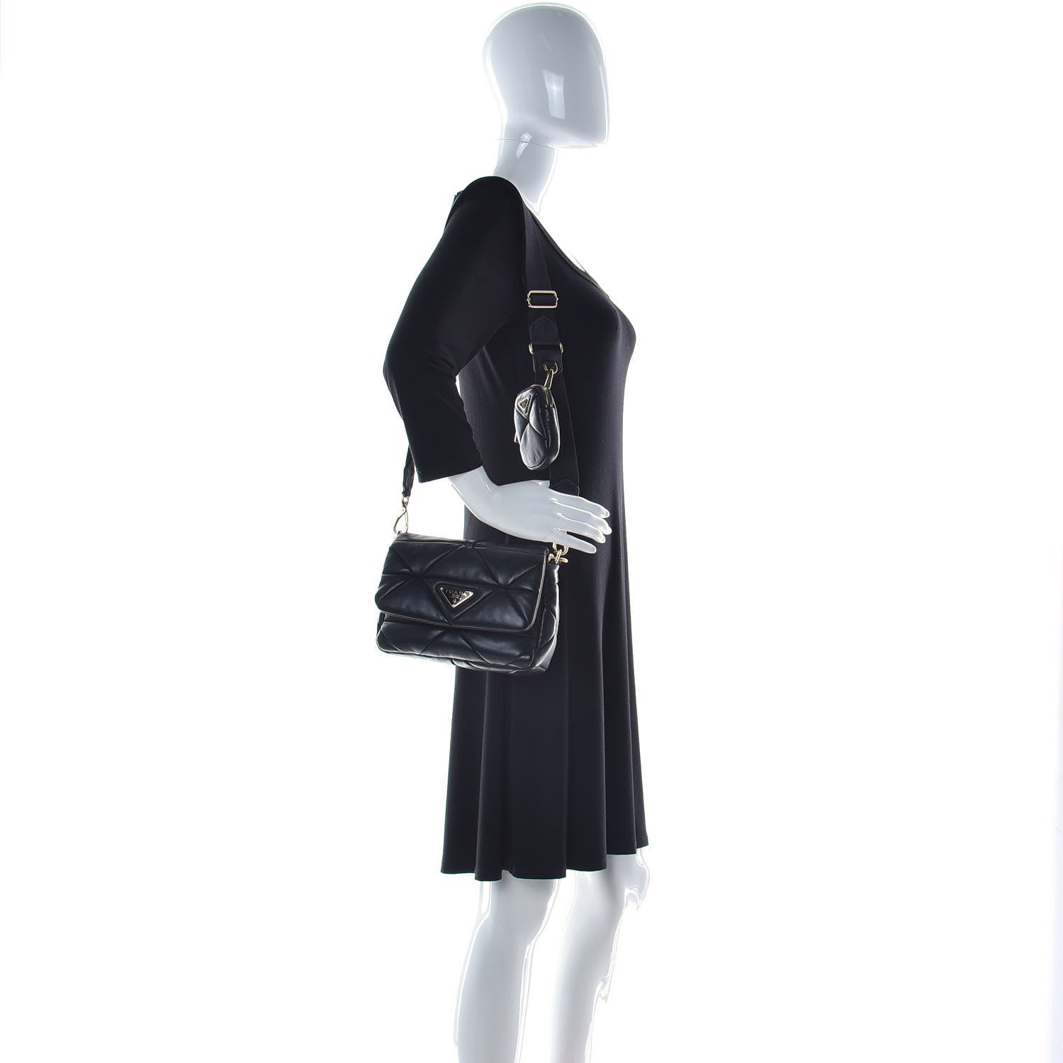 Prada Nappa Re-Nylon Triangle Quilted Patchwork System Flap Shoulder Bag Black 3 of 14