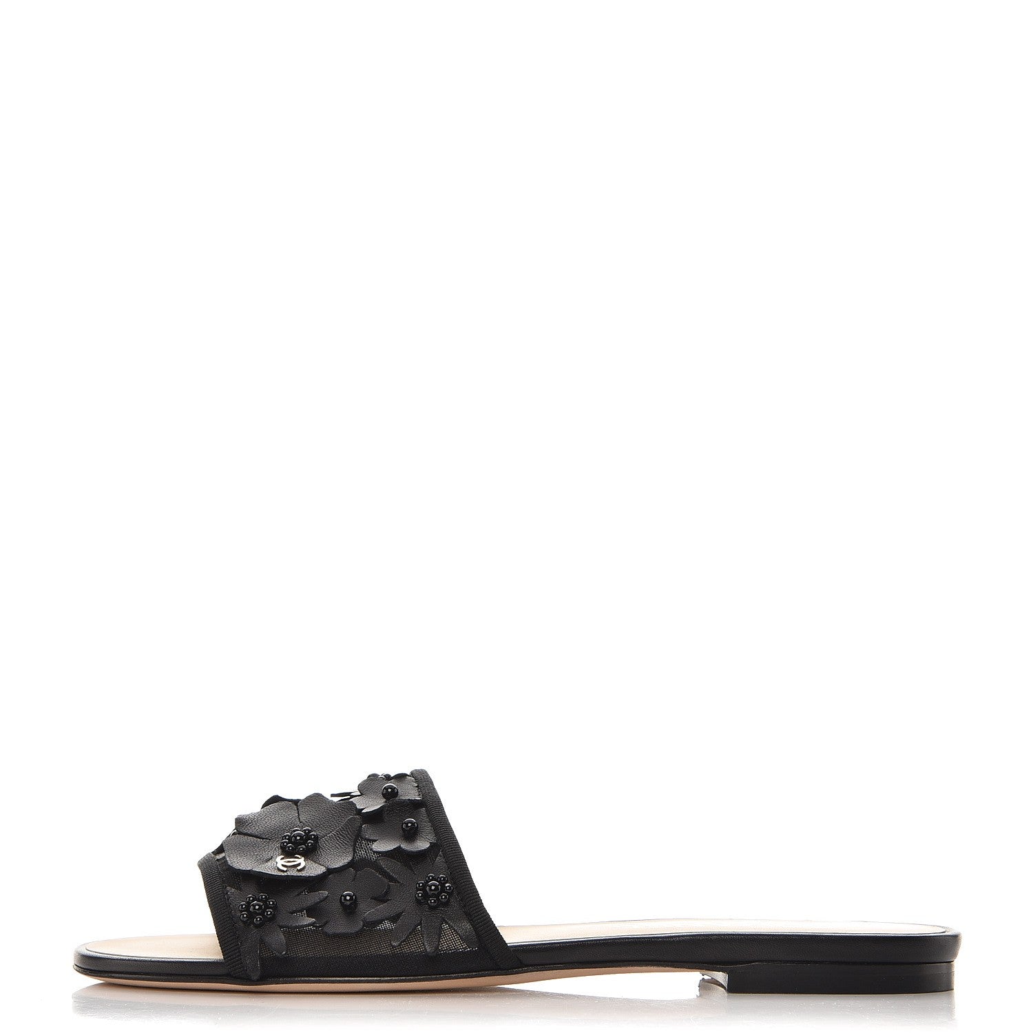 Chanel Lambskin Mesh Camellia Mule Sandals 39 Black 1 of 7