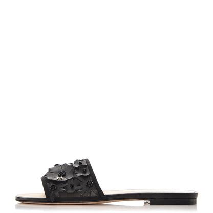 Chanel Lambskin Mesh Camellia Mule Sandals 39 Black 1 of 7