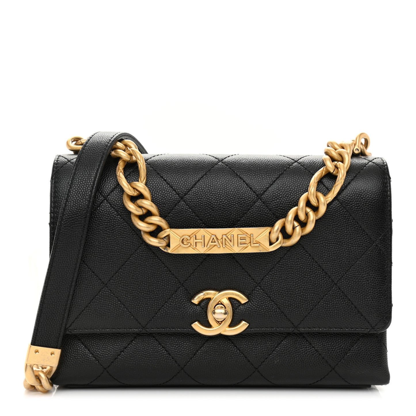 Caviar Quilted Bracelet On Chain Flap Black