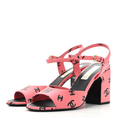 Chanel Printed Lambskin CC Sandals 41 Pink Black 3 of 8