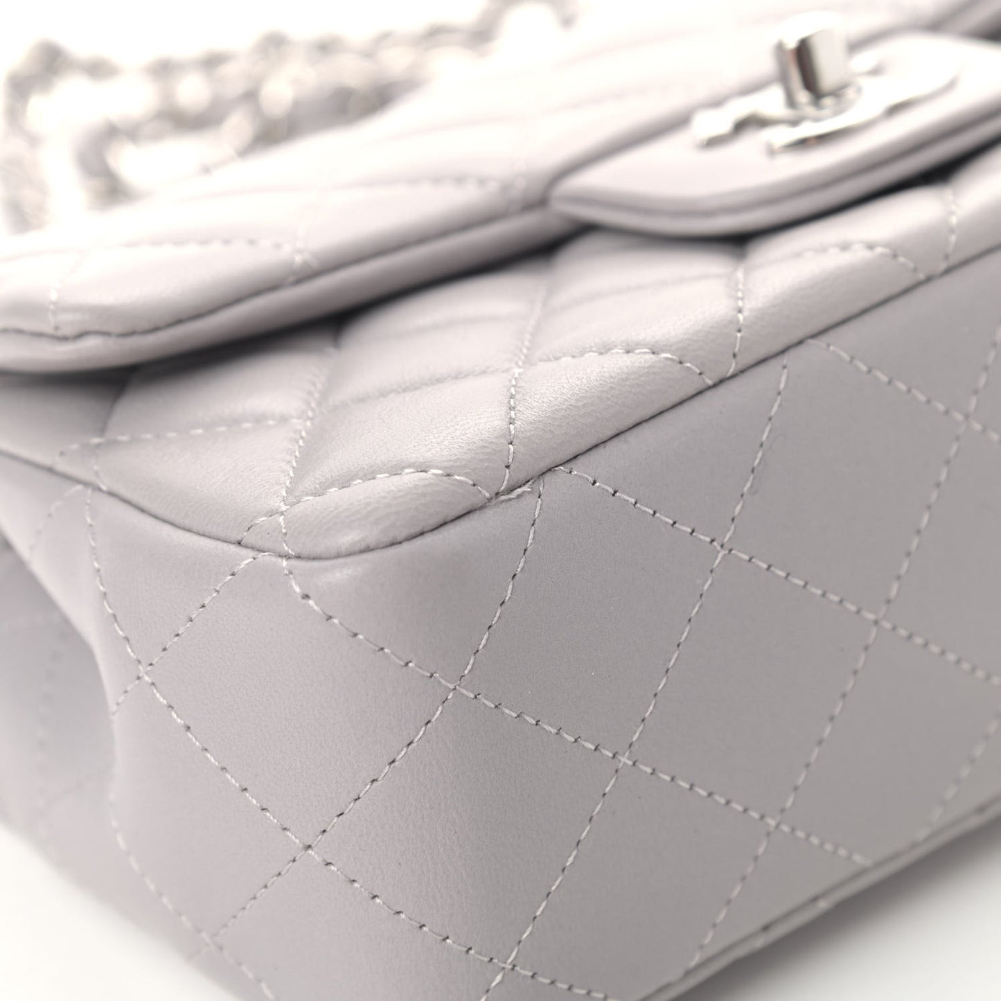 Lambskin Quilted Mini Rectangular Flap Grey