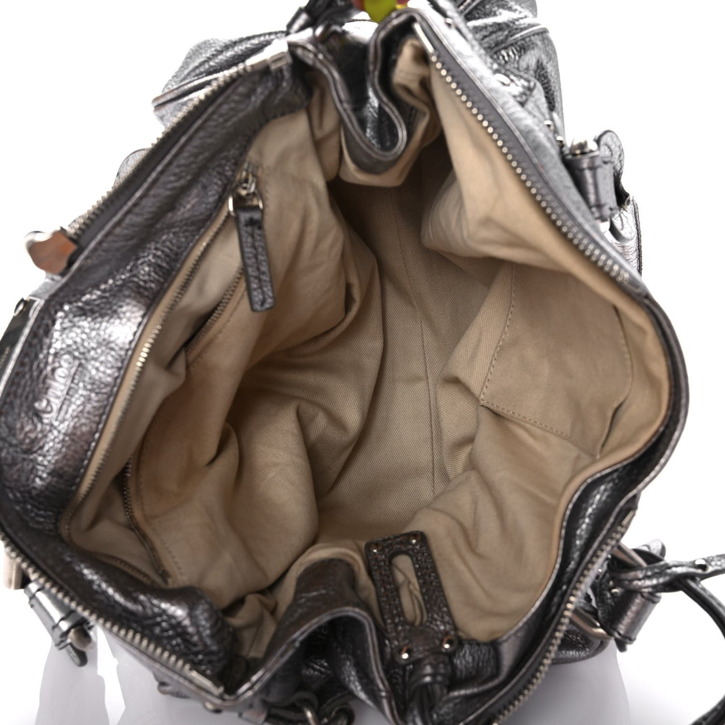 Metallic Calfskin Paddington Satchel Silver