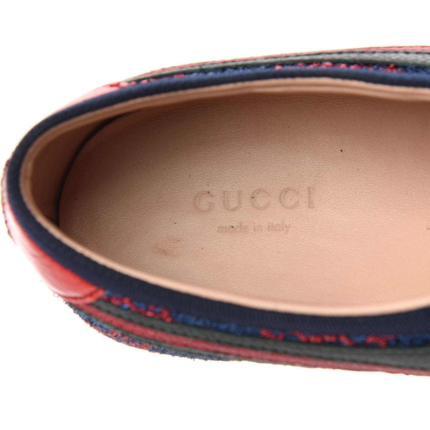 Lurex Calfskin Web GG Monogram Womens Falacer Sneakers 39.5 Iridescent Blue Iridescent Red Silver