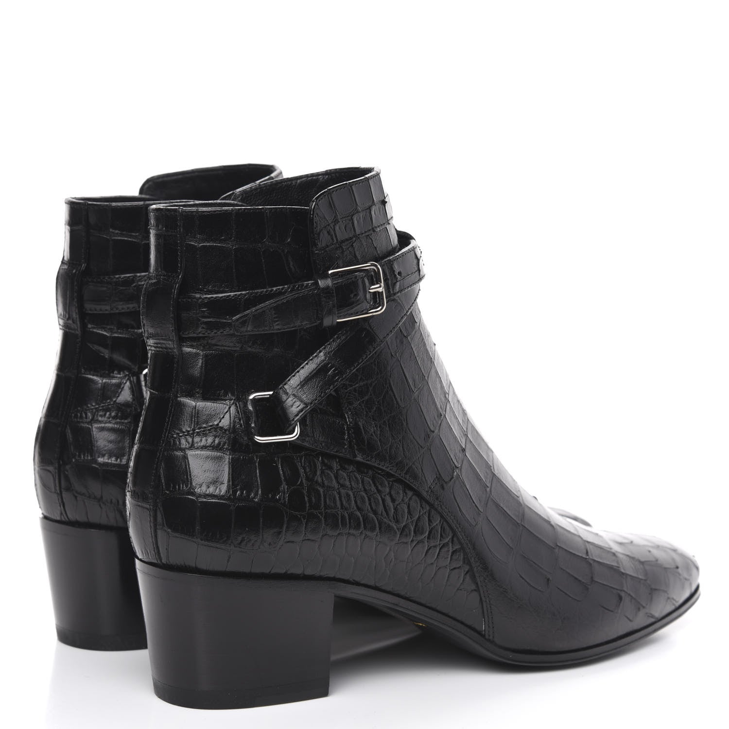 Saint Laurent Calfskin Crocodile Embossed Blake Ankle Boots 40.5 Black 4 of 10