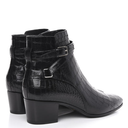 Saint Laurent Calfskin Crocodile Embossed Blake Ankle Boots 40.5 Black 4 of 10