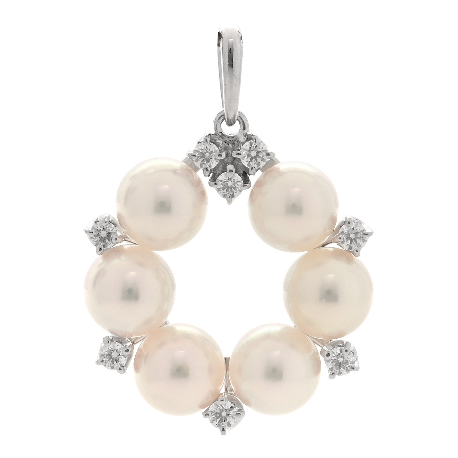 Mikimoto 18K White Gold Diamond Akoya Cultured Pearl 5-5.5mm Wreath Pendant 1 of 3