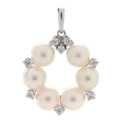 Mikimoto 18K White Gold Diamond Akoya Cultured Pearl 5-5.5mm Wreath Pendant 1 of 3