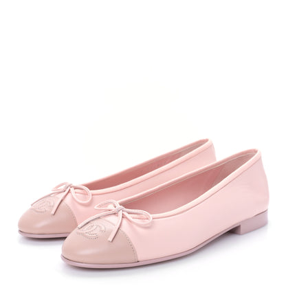 Chanel Lambskin Cap Toe CC Ballerina Flats 36.5 Light Pink Dark Pink 3 of 8