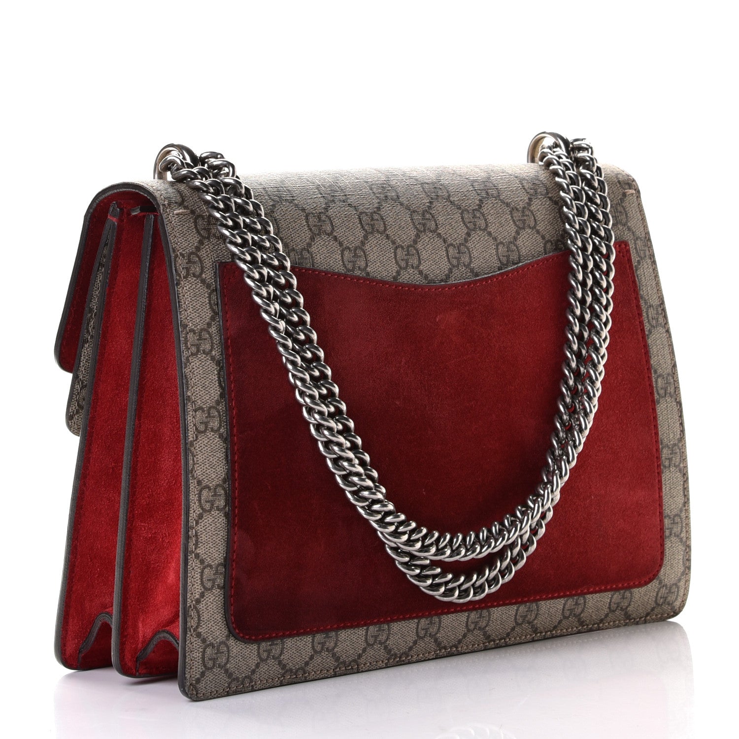 Gucci GG Supreme Monogram Suede Cudu Medium Dionysus Shoulder Bag Beige Ebony Vulcanic Red 3 of 7