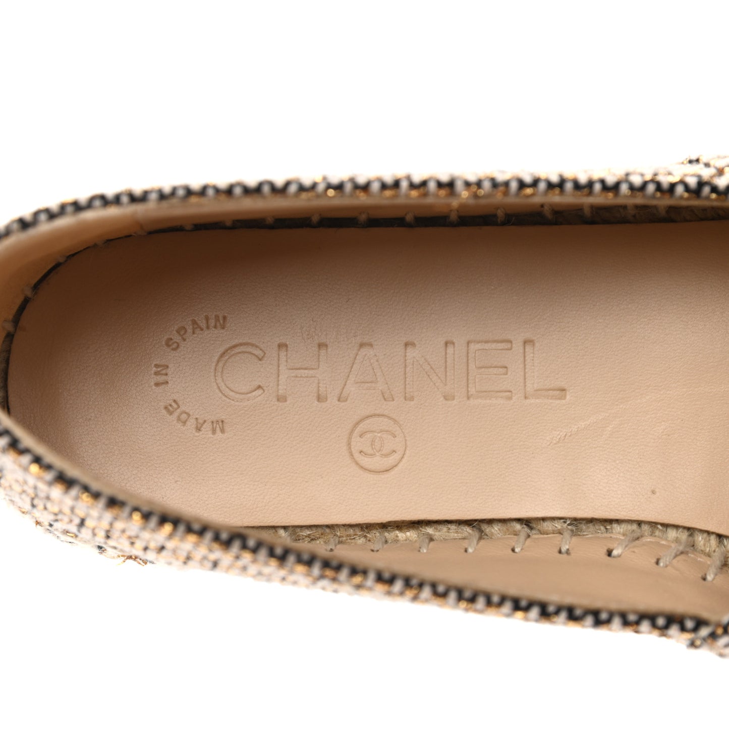 Tweed Grosgrain CC Espadrilles 36 Gold Beige Black