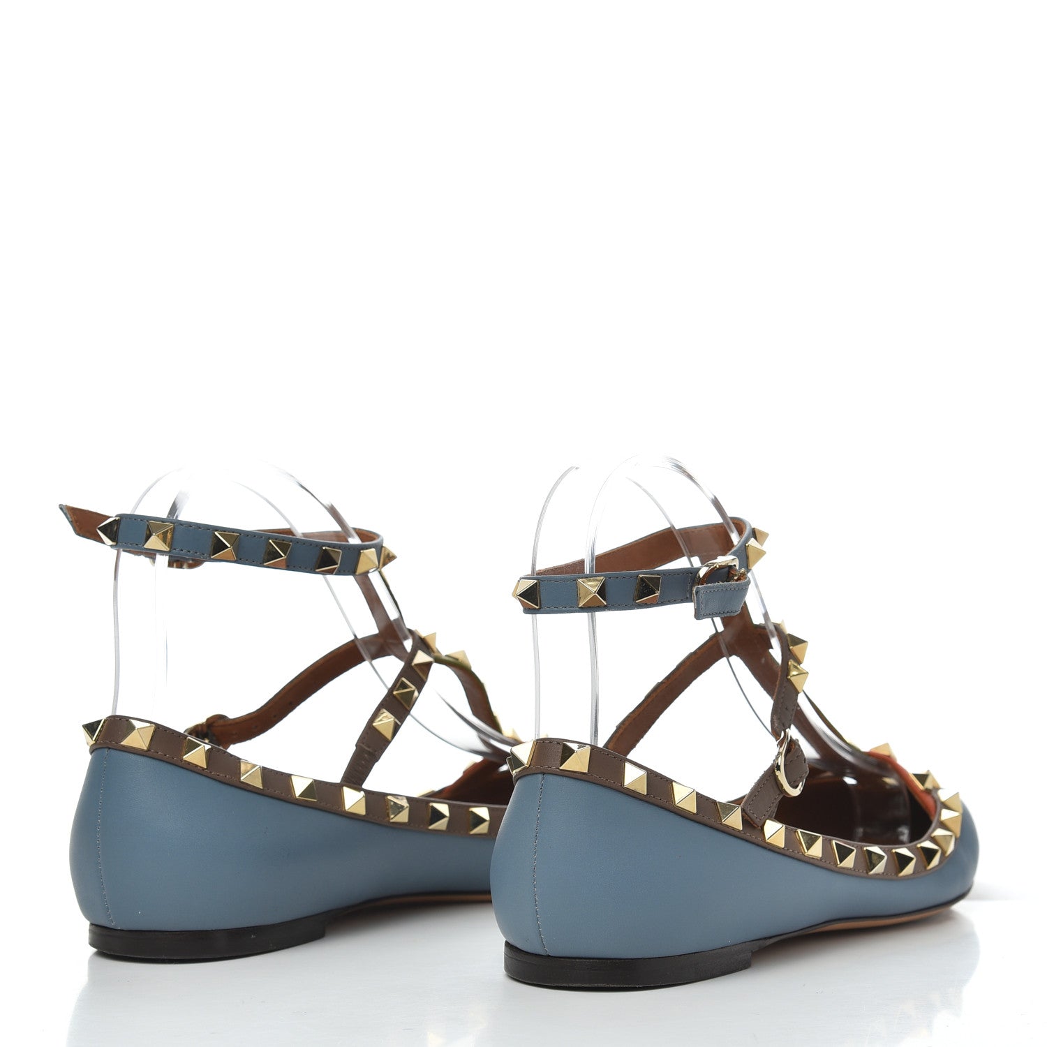 Valentino Garavani Nappa Rockstud Cage Ballerina Flats 37.5 Slate Blue 4 of 8