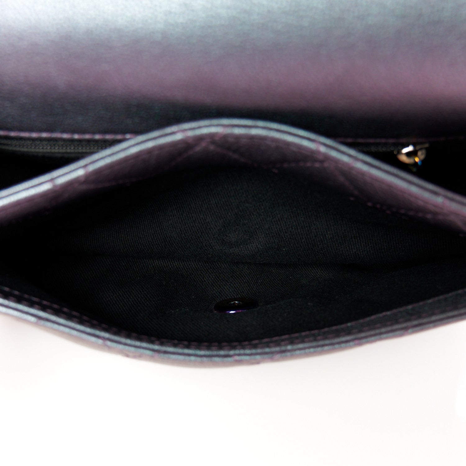 Chanel Iridescent Goatskin Quilted Small Double Carry Waist Chain Flap Purple 11 of 12