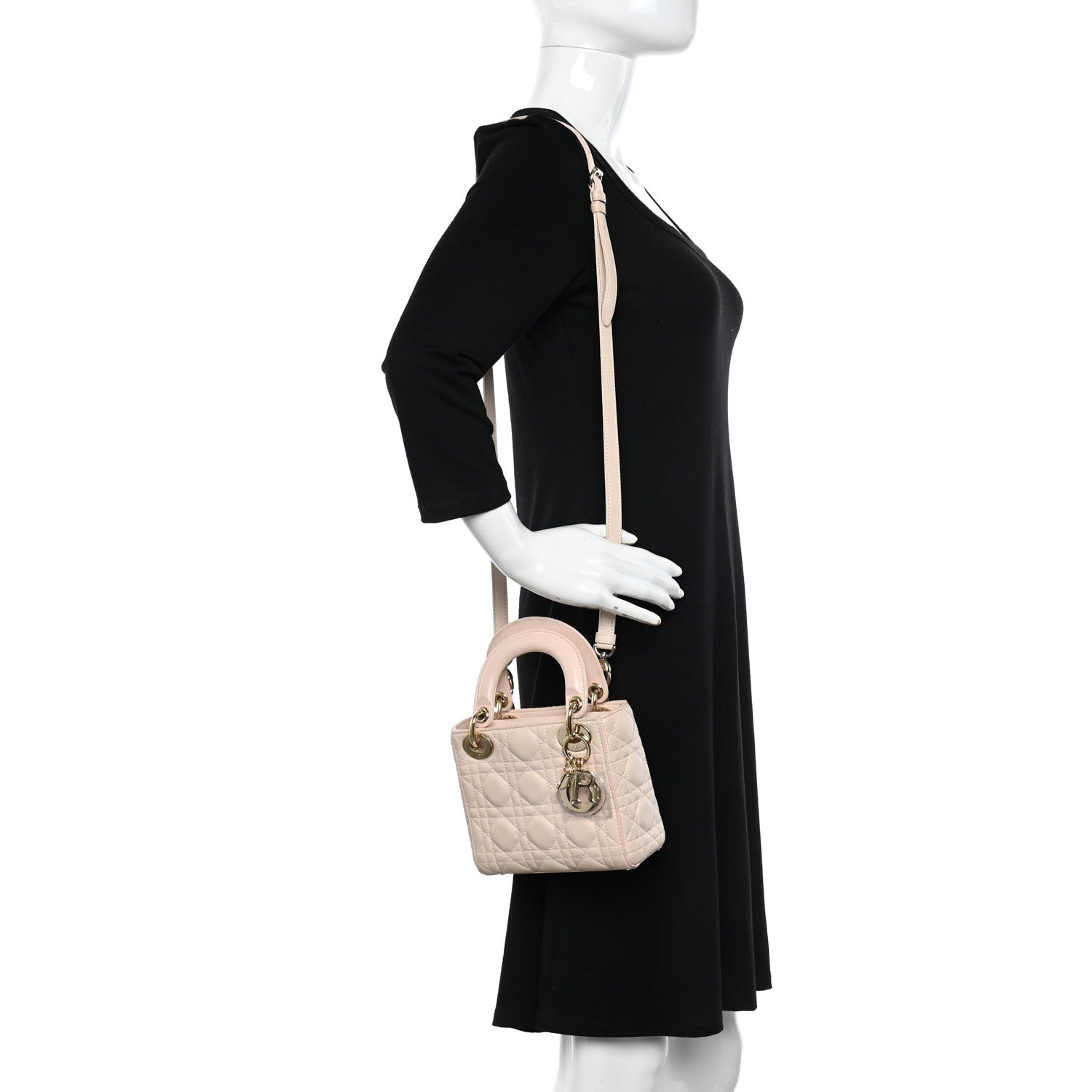 Christian Dior Lambskin Cannage Mini Lady Dior Rose Poudre 2 of 9