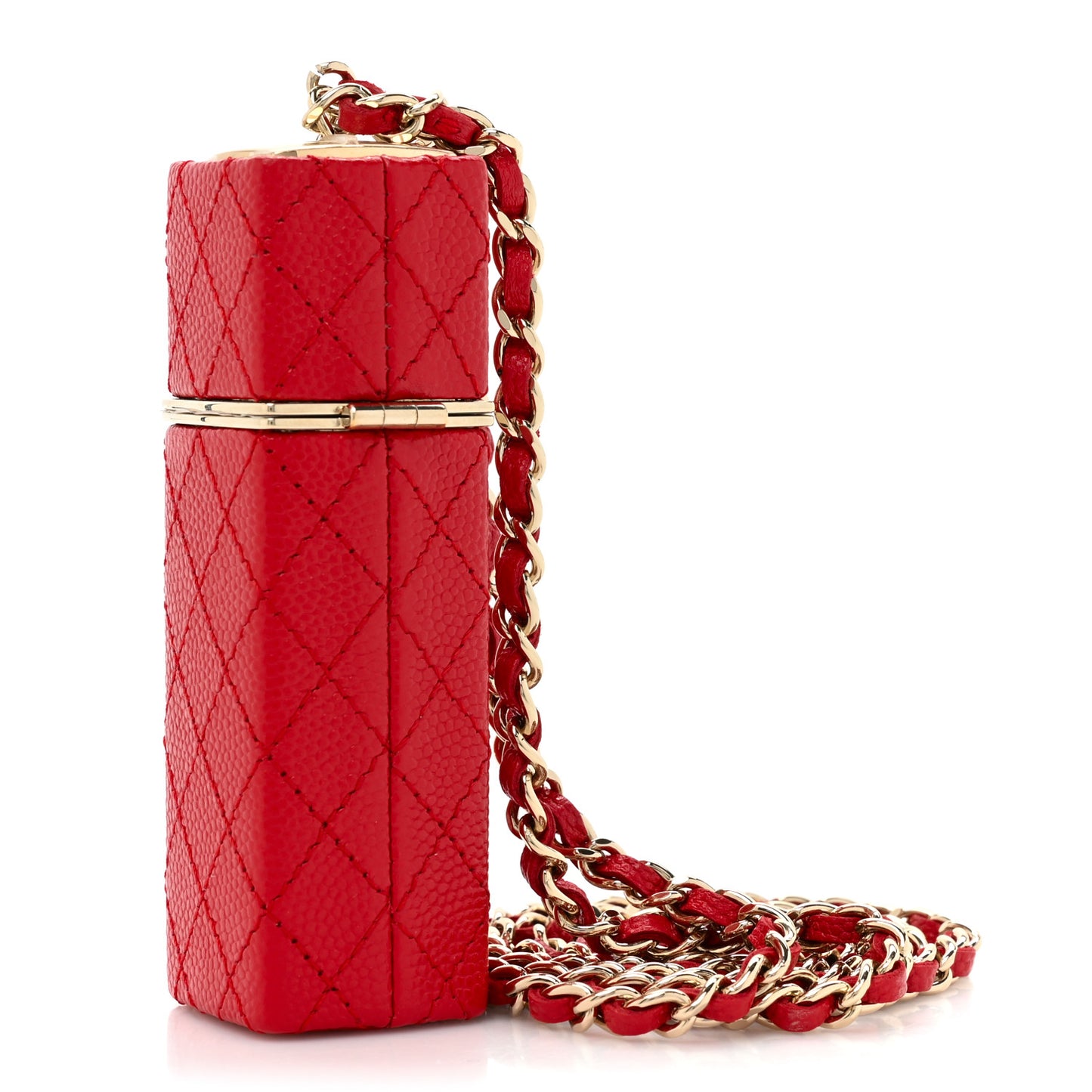 Caviar Stitched Lipstick Case On Chain Red
