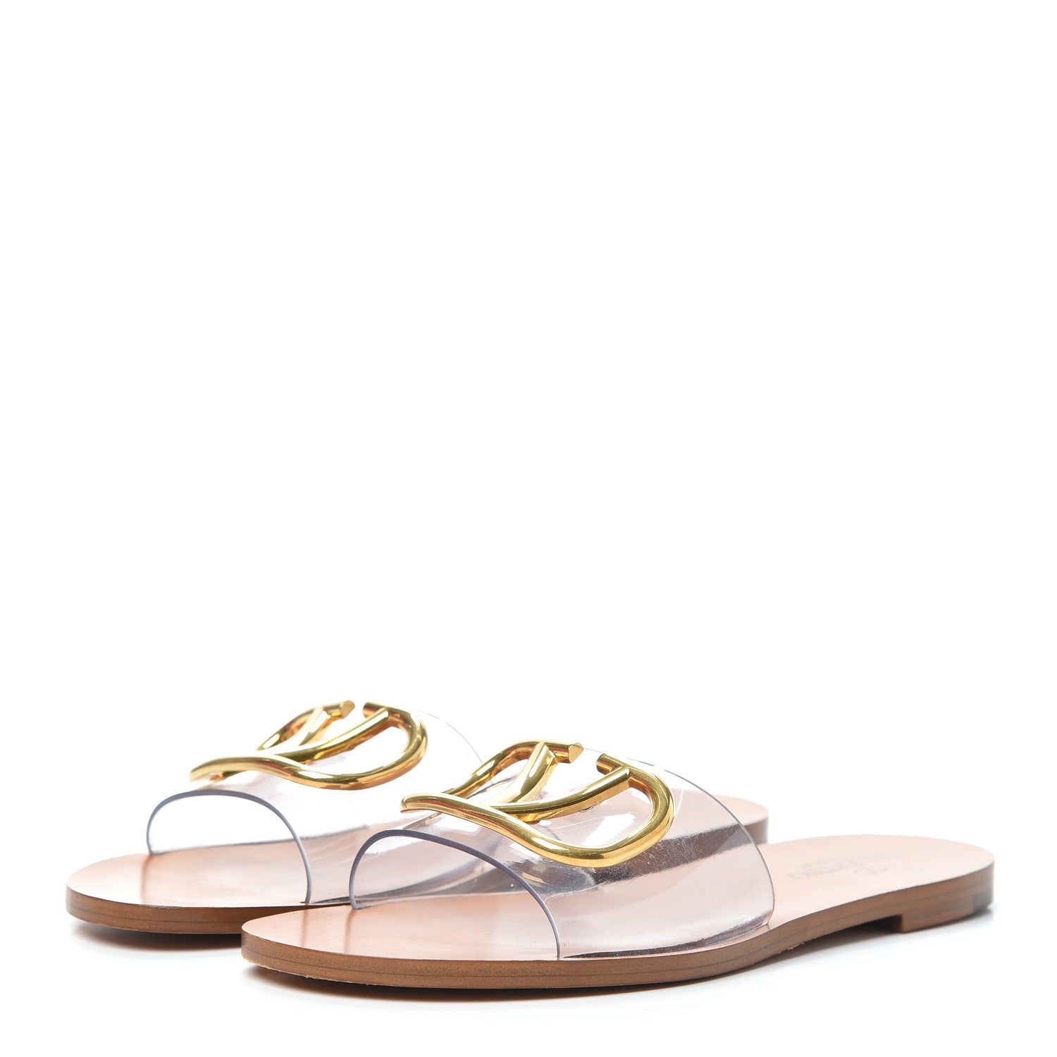 Valentino Garavani PVC Transparent Vlogo Flat Slide Sandals 35.5 Brown 3 of 7