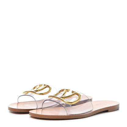 Valentino Garavani PVC Transparent Vlogo Flat Slide Sandals 35.5 Brown 3 of 7
