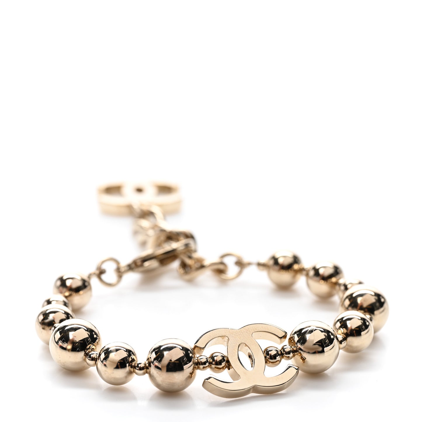 Metal Beaded CC Bracelet Gold