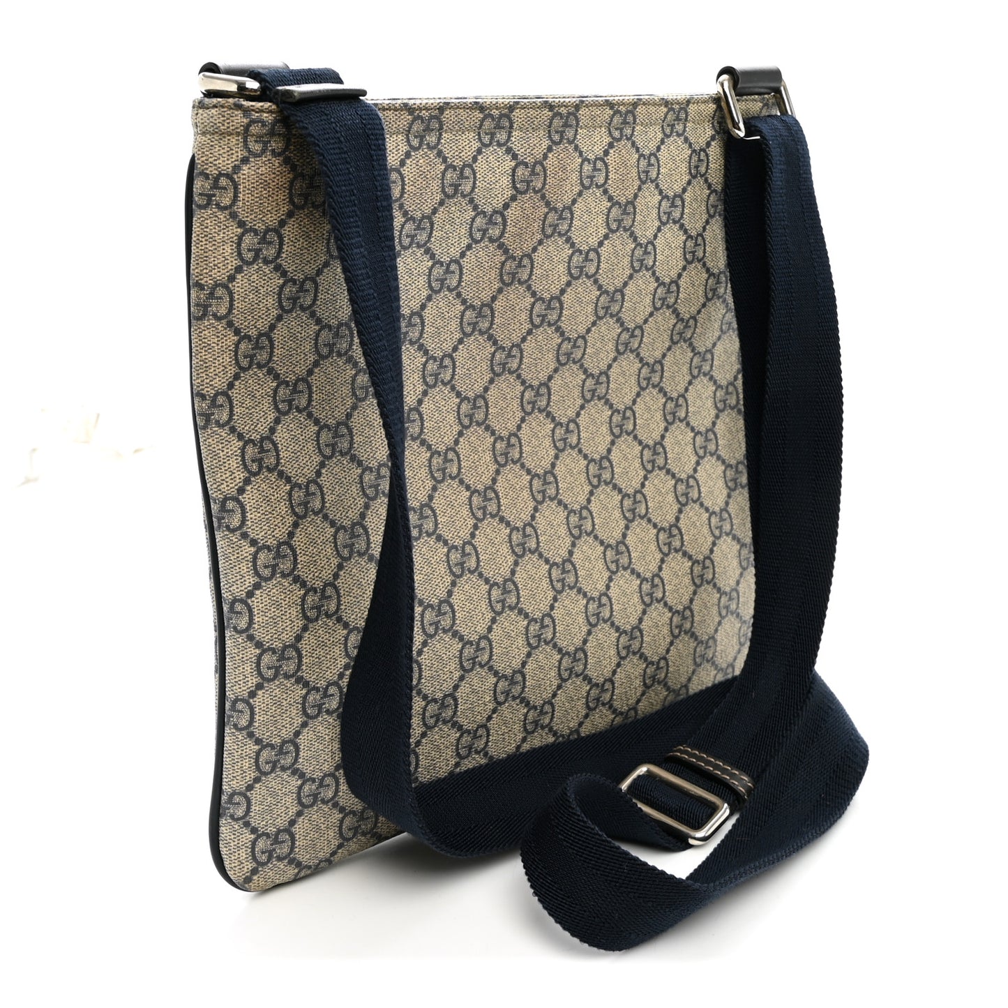 GG Supreme Monogram Small Flat Side Zip Messenger Bag Beige Blue
