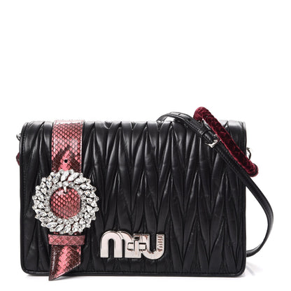 Miu Miu Nappa Matelasse Ayers Crystal Embellished Shoulder Bag Nero Black Rosa 1 of 10