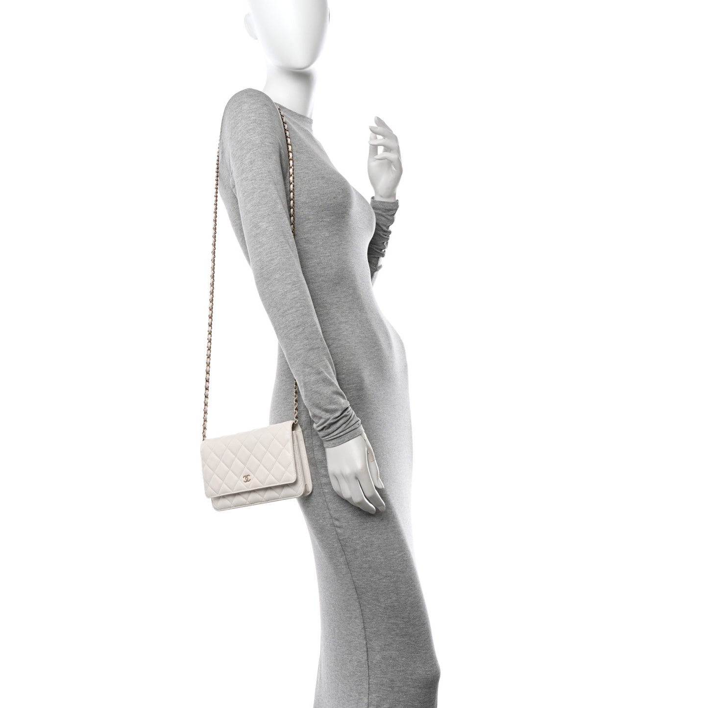 Caviar Quilted Wallet on Chain WOC White