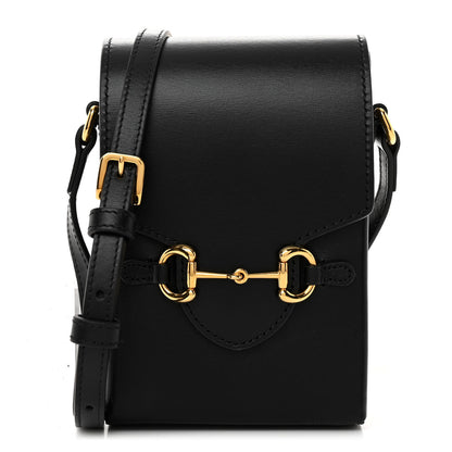 Gucci Boarded Plutone Calfskin Mini Horsebit 1955 Crossbody Bag Black 1 of 12