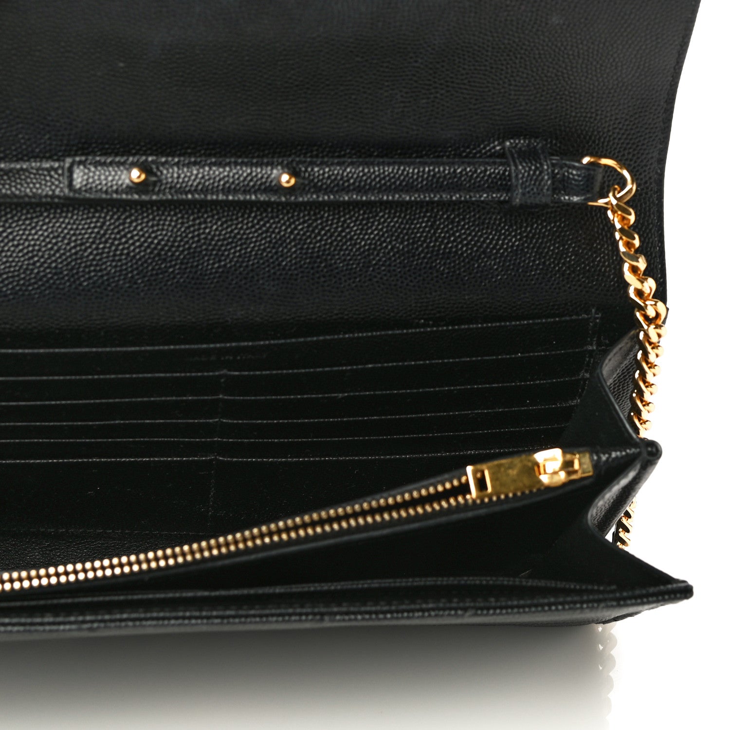 Saint Laurent Grain De Poudre Matelasse Chevron Monogram Chain Wallet Black 5 of 13