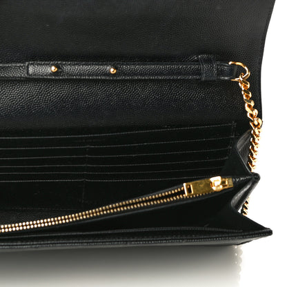 Saint Laurent Grain De Poudre Matelasse Chevron Monogram Chain Wallet Black 5 of 13
