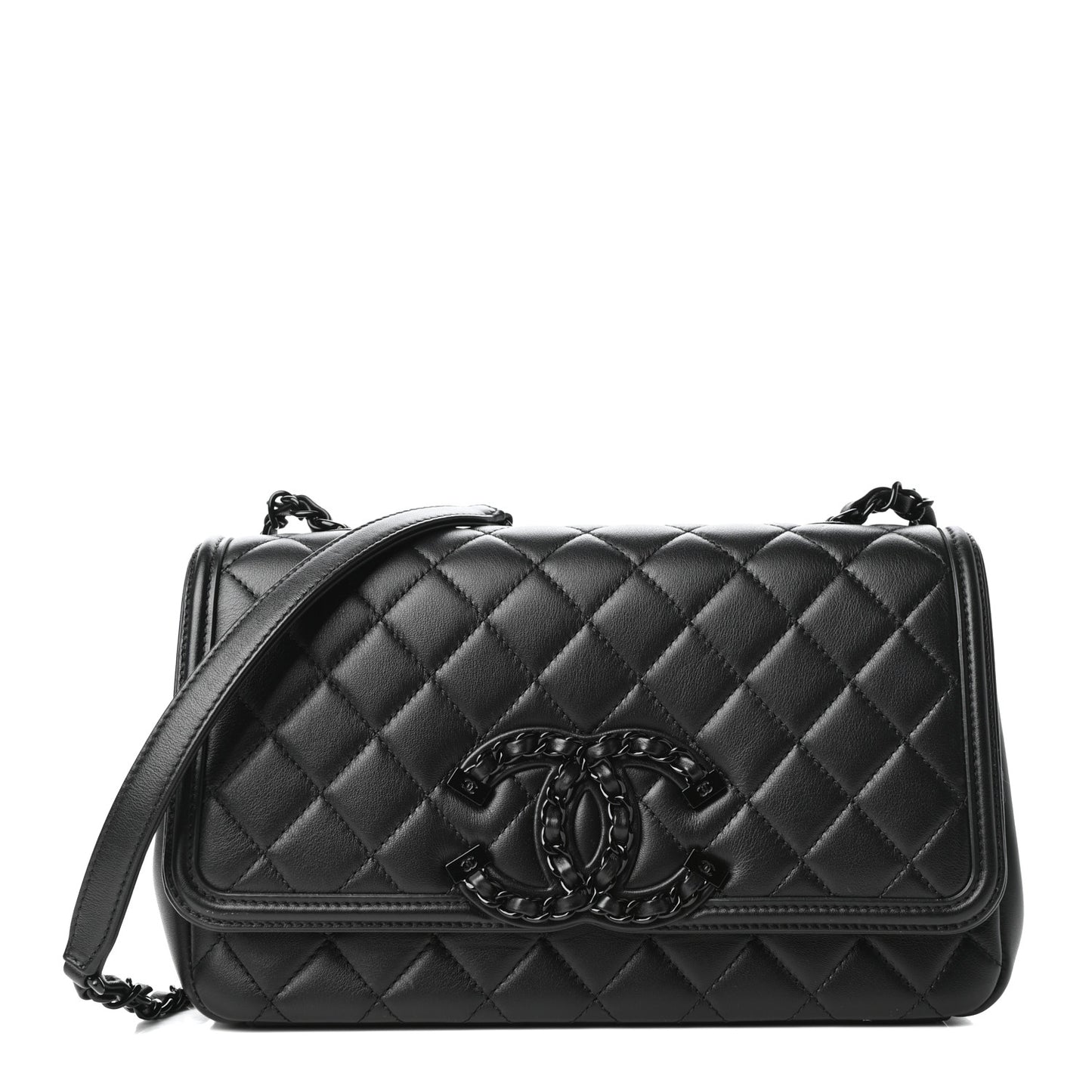 Calfskin Quilted Medium CC Filigree Flap Black